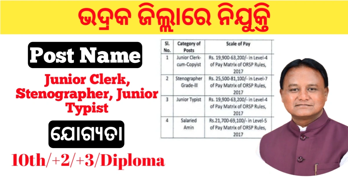 District Court Bhadrak Recruitment 2025 for Clerk, Steno, Typist, Amin Bhadrak Court Jobs