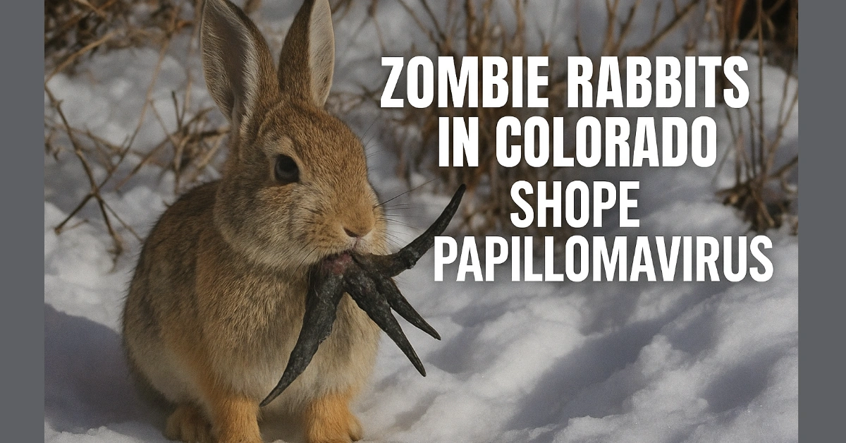 Colorado rabbit with black horn-like Shope Papillomavirus growths. Zombie Rabbits