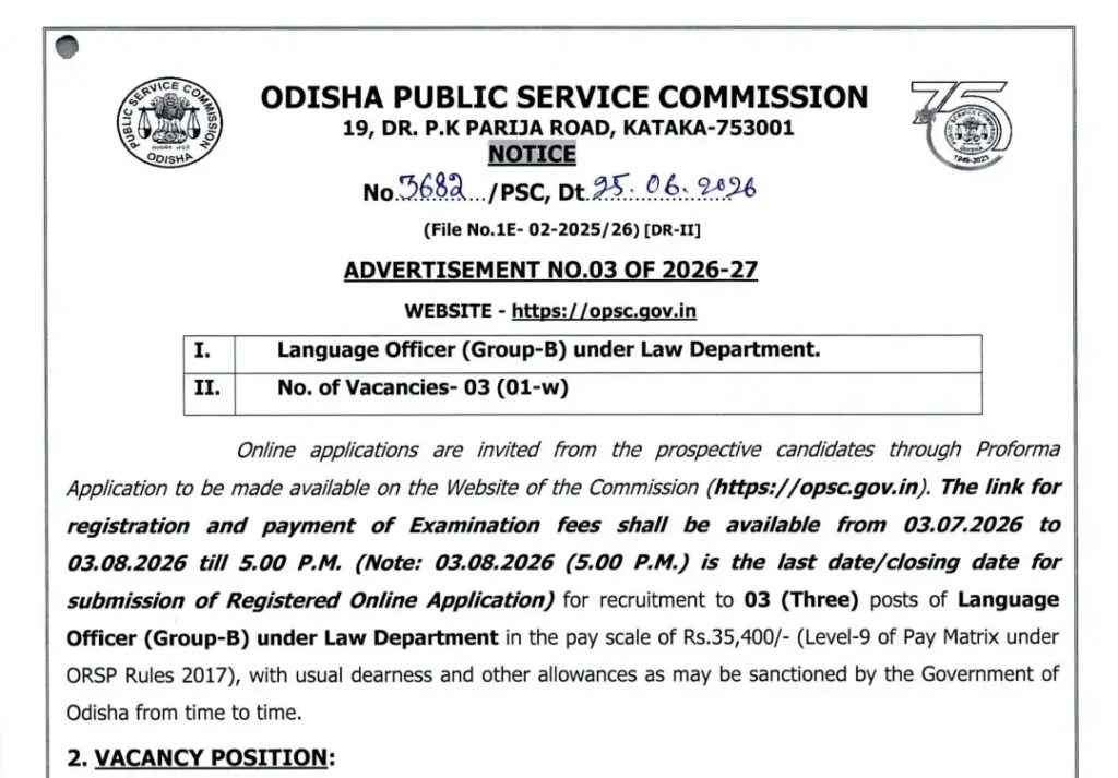 OPSC Language Officer Recruitment 2026 Notification