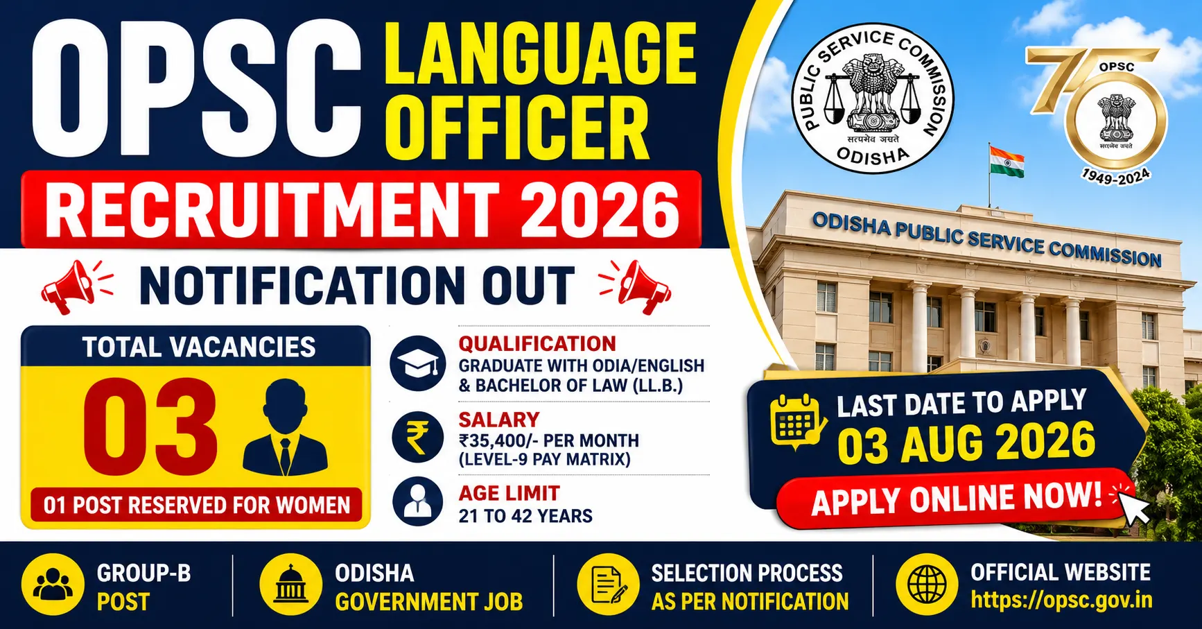 OPSC Language Officer Recruitment 2026 Notification for 3 Group B Posts