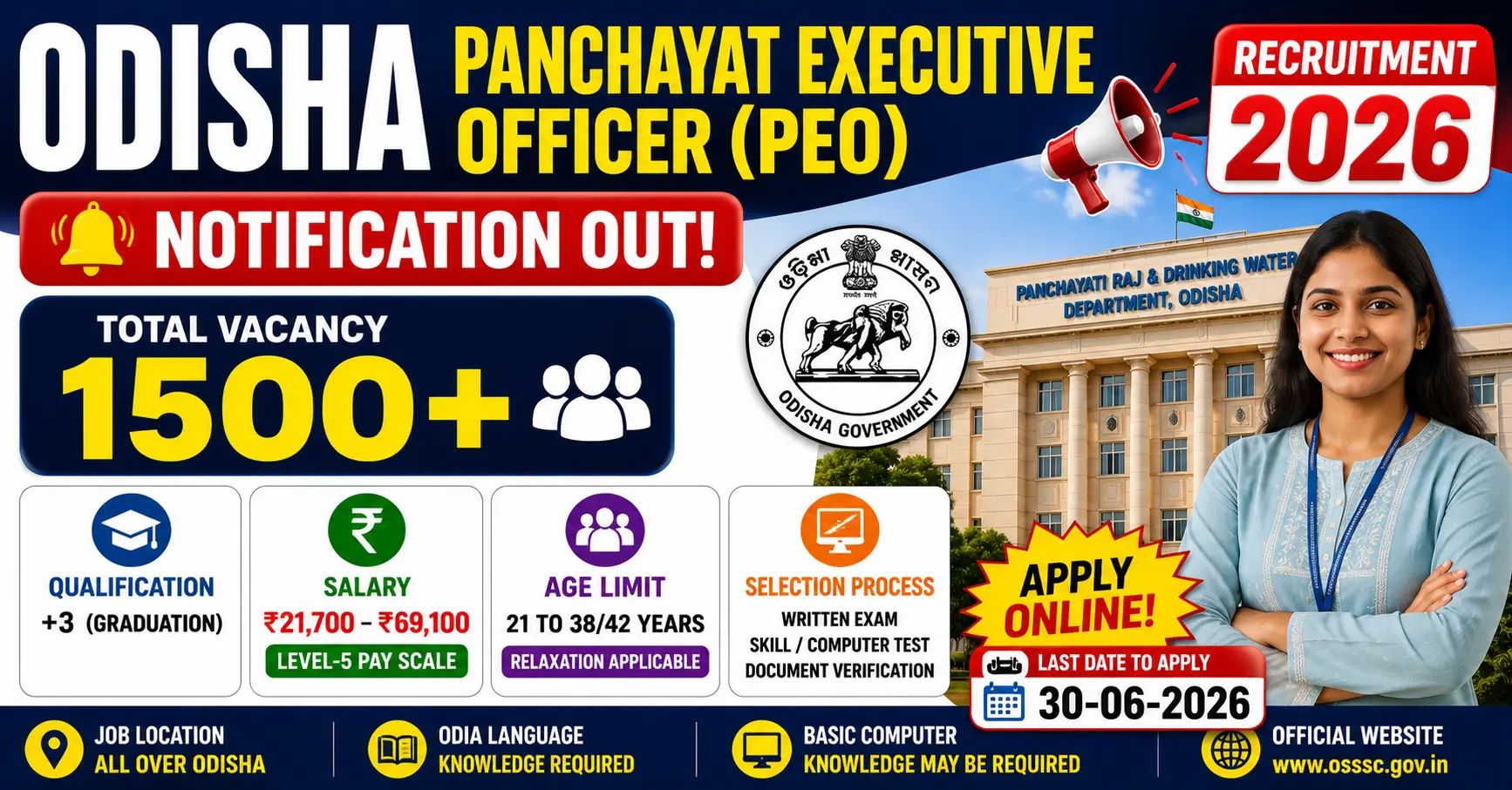 Odisha Panchayat Executive Officer PEO Recruitment 2026 Notification for 1500+ Group C Posts