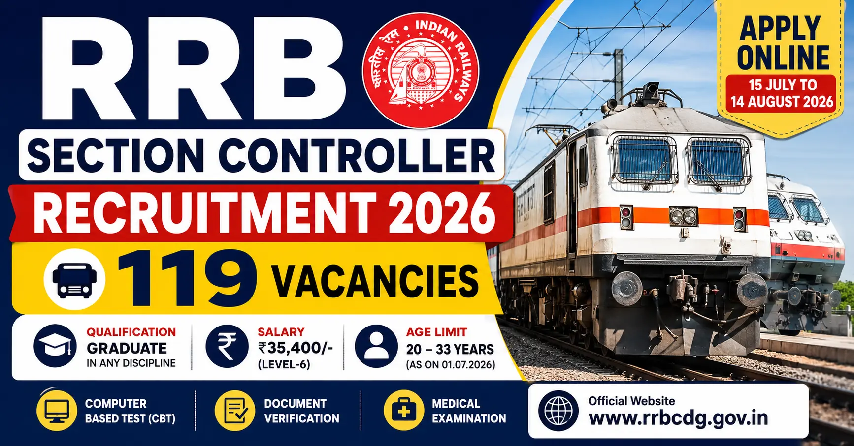 RRB Section Controller Recruitment 2026 Notification for 119 Graduate Posts Apply Online
