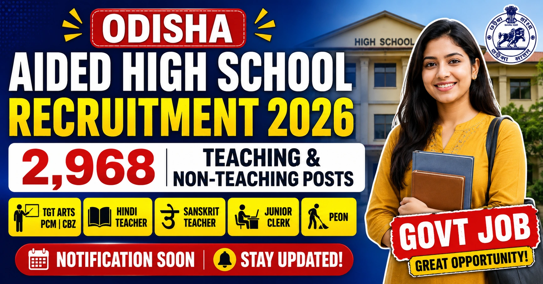Odisha Aided High School Recruitment 2026 2968 teaching and non-teaching posts