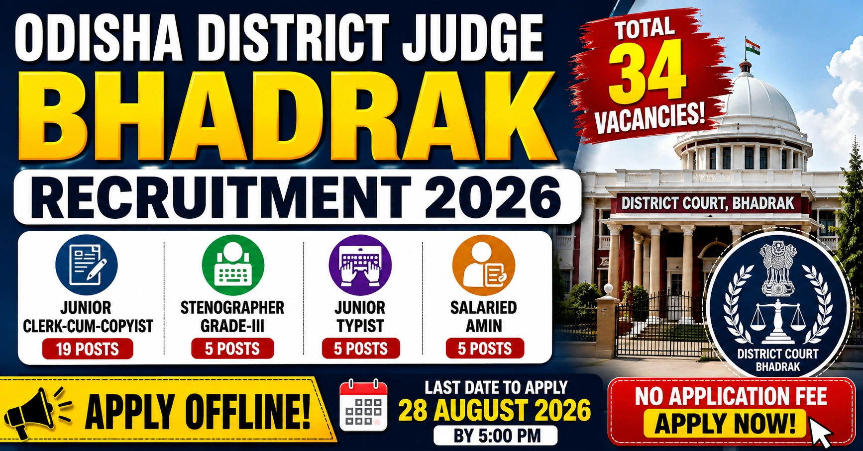 Odisha District Judge Bhadrak Recruitment 2026 – 34 Vacancies