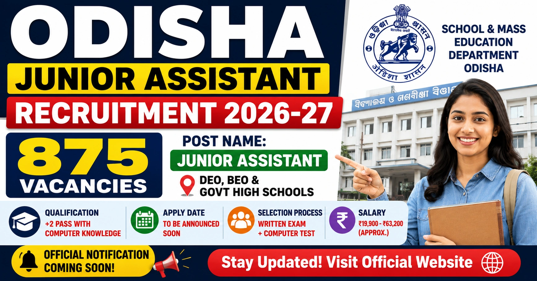 Odisha Junior Assistant Recruitment 2026-27 – 875 Vacancies