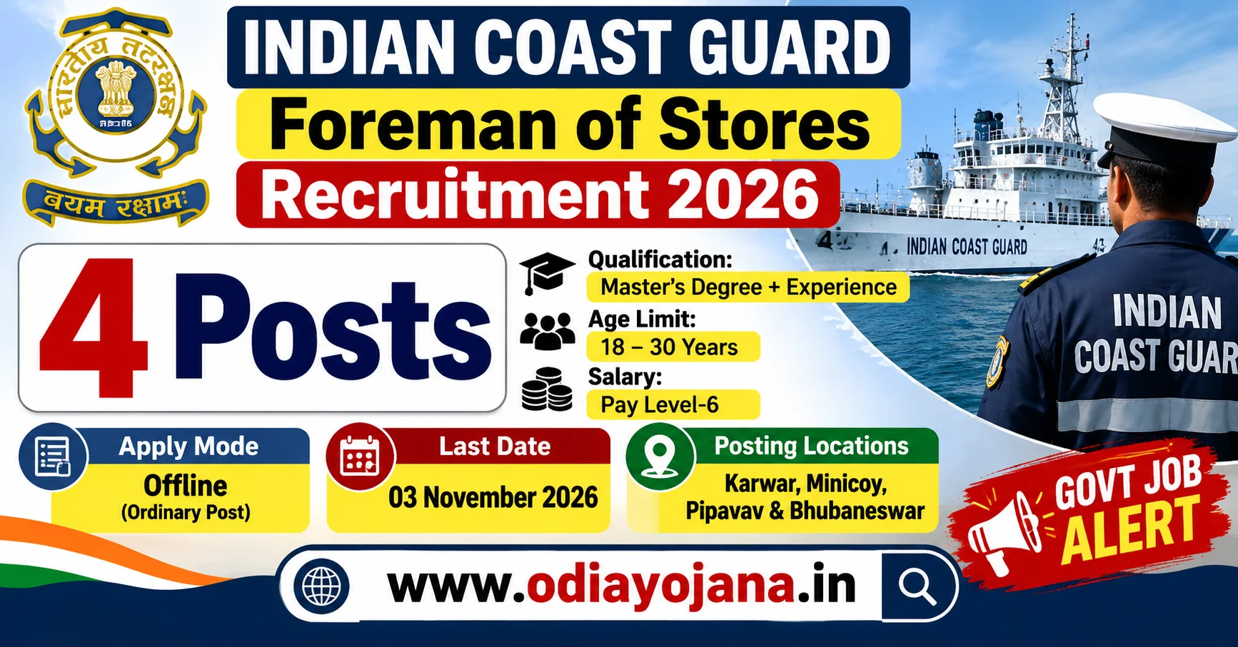 Indian Coast Guard Foreman of Stores Recruitment 2026