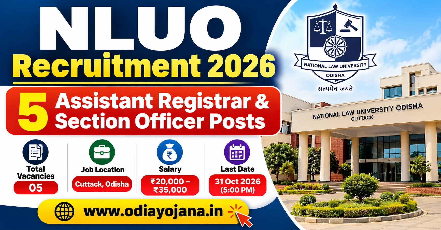 NLUO Recruitment 2026 for Assistant Registrar and Section Officer posts