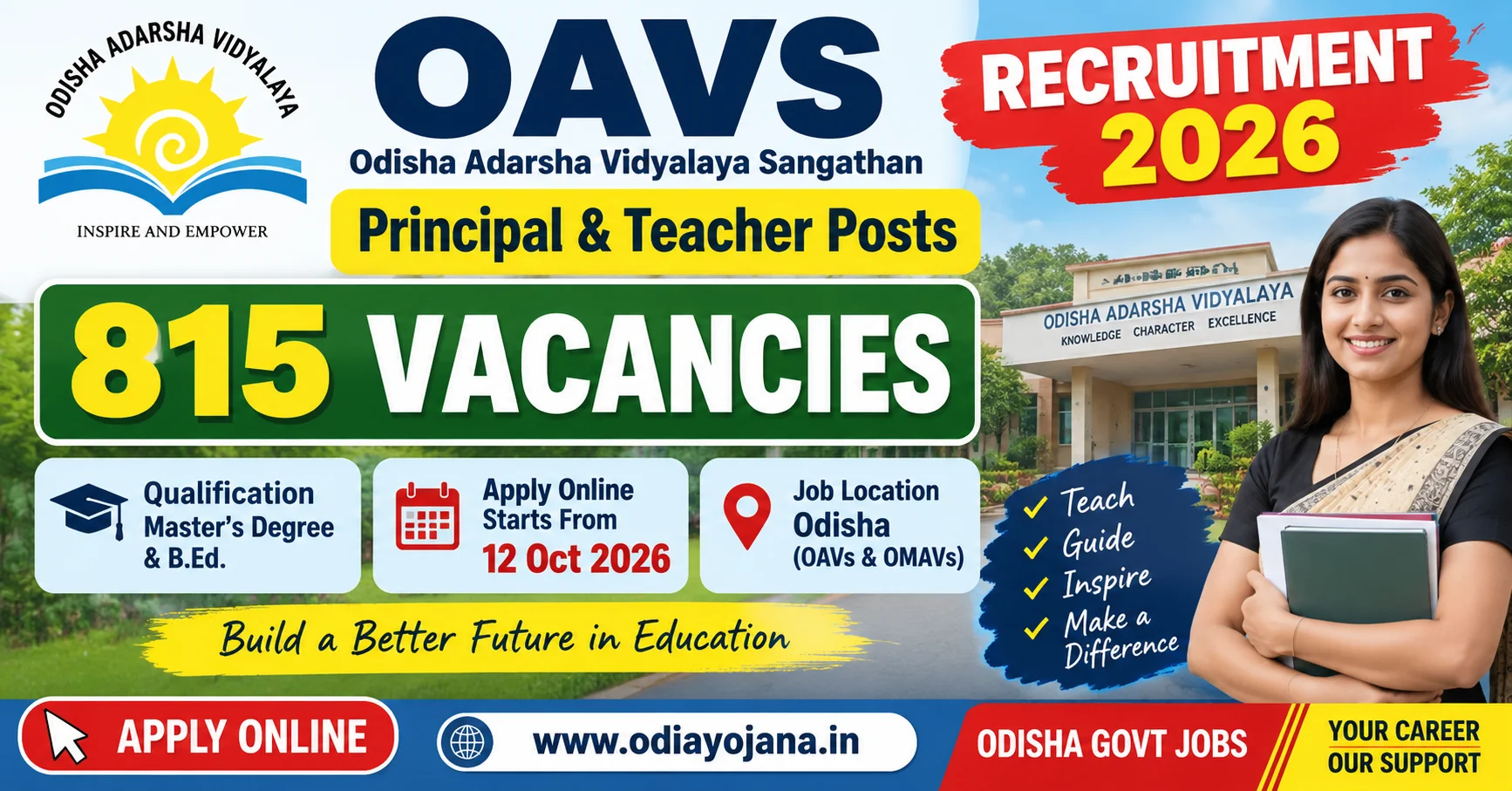 OAVS Recruitment 2026 – 815 Principal and Teacher Vacancies