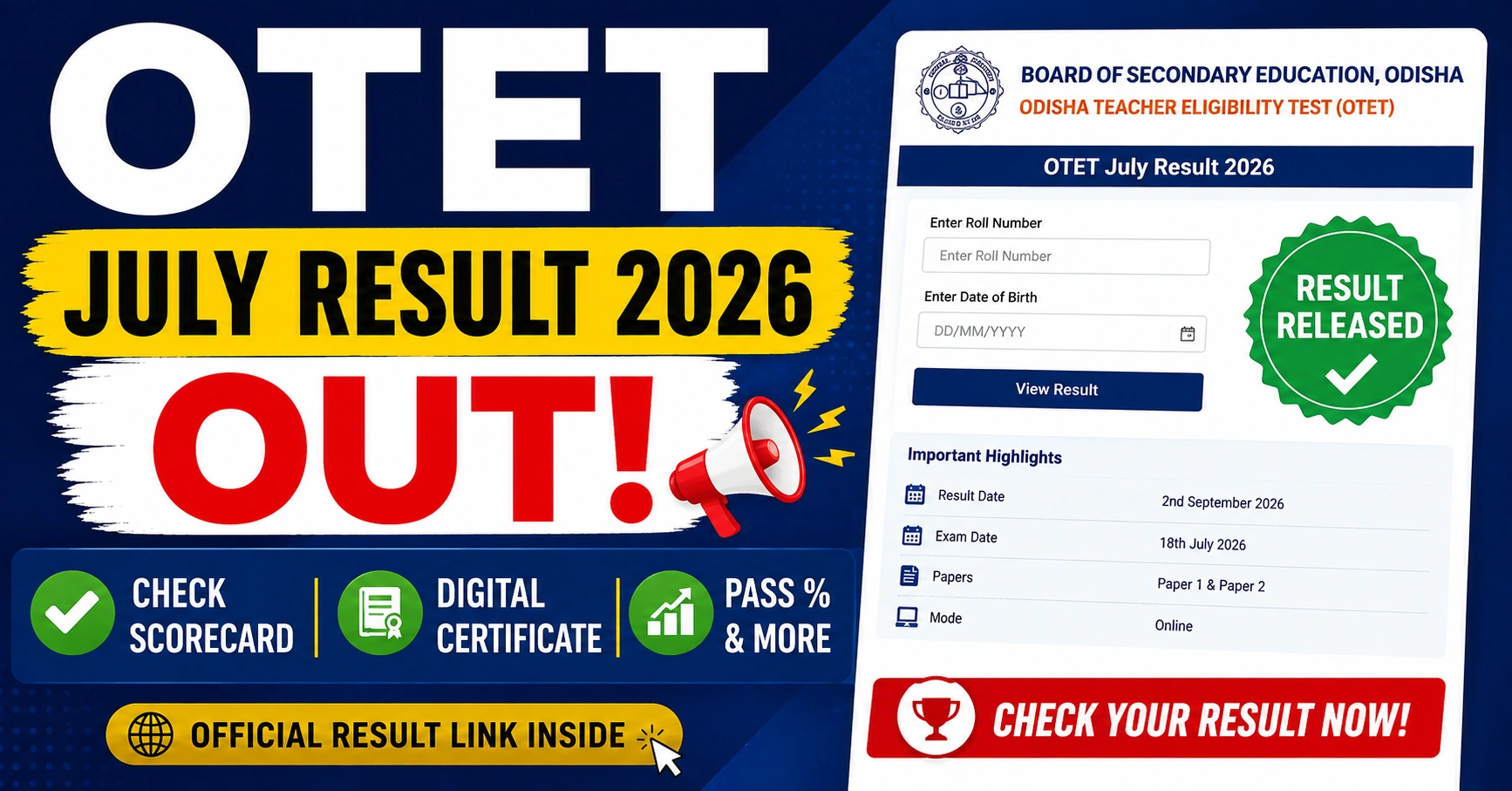 OTET July Result 2026 Out – Check Scorecard and Digital Certificate