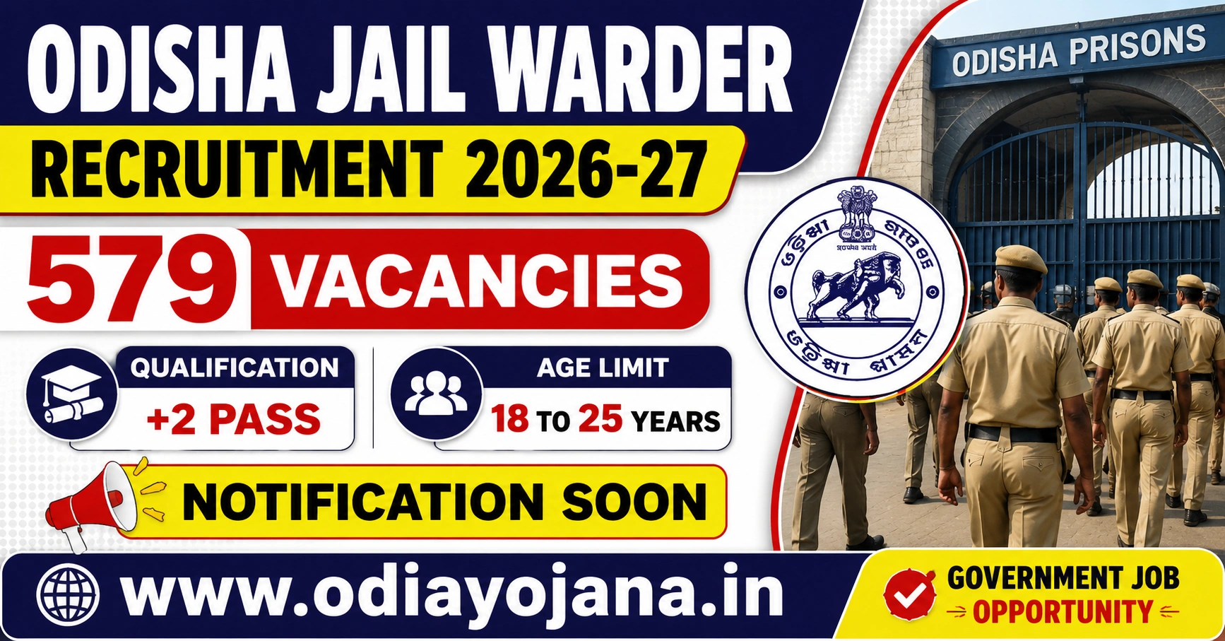 Odisha Jail Warder Recruitment 2026-27 – 579 Vacancies