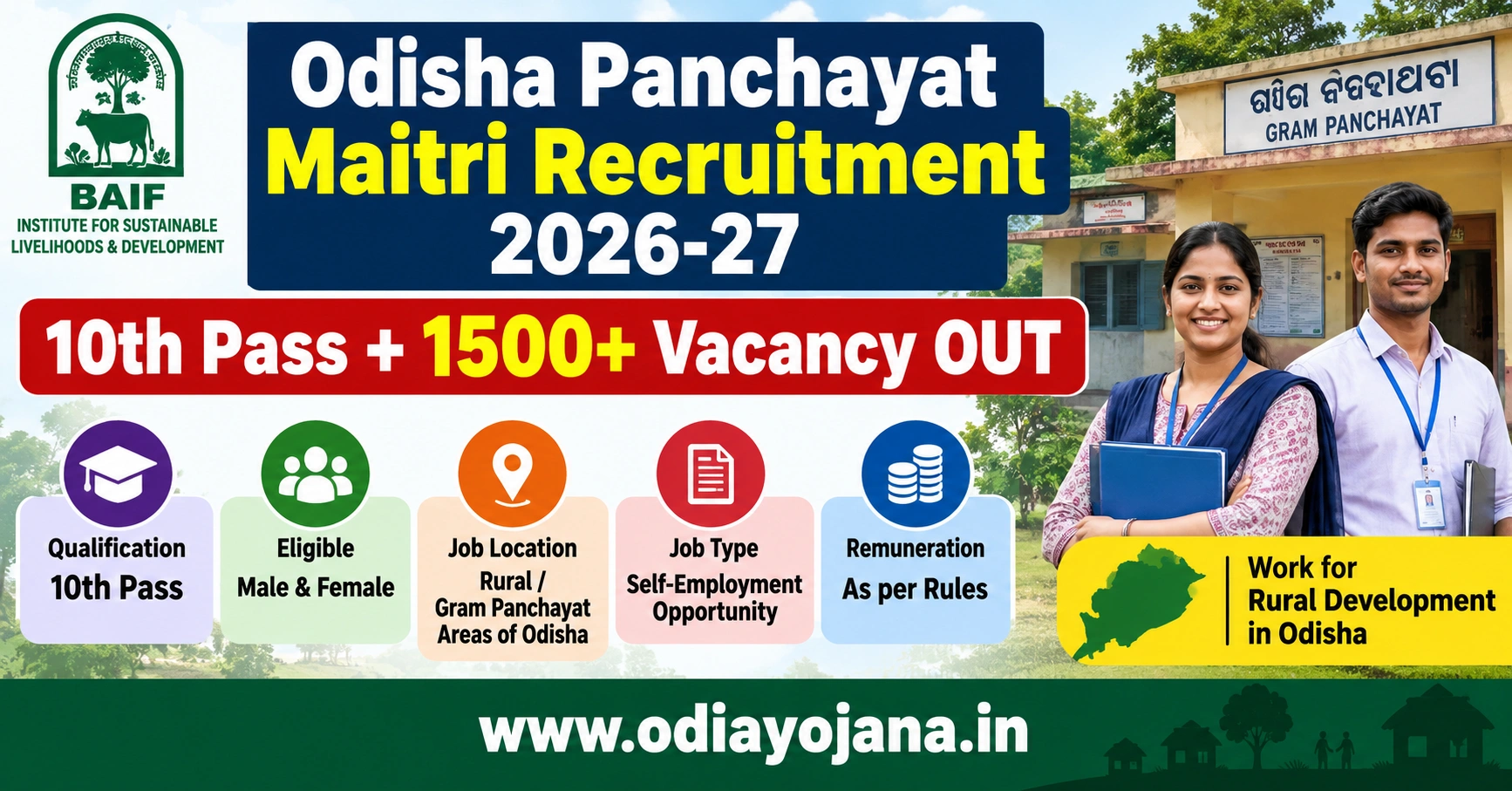 Odisha Panchayat Maitri Recruitment 2026-27 – 10th Pass 1500+ Opportunities
