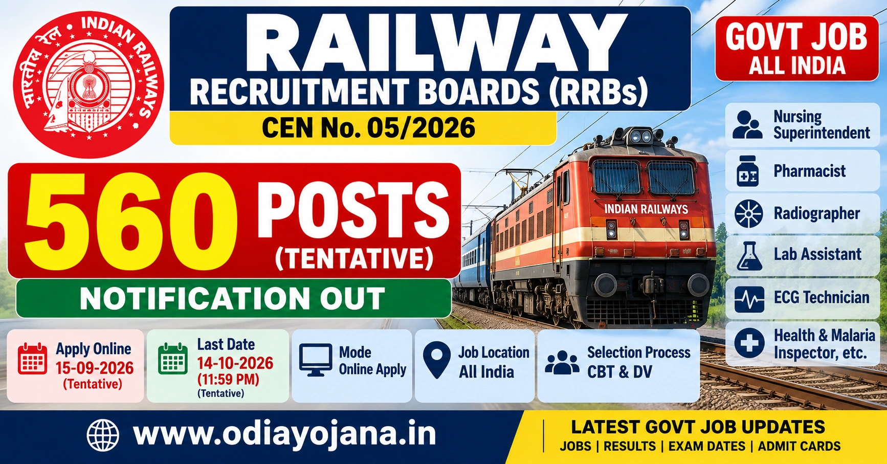 Railway Recruitment 2026 560 Posts CEN 05/2026