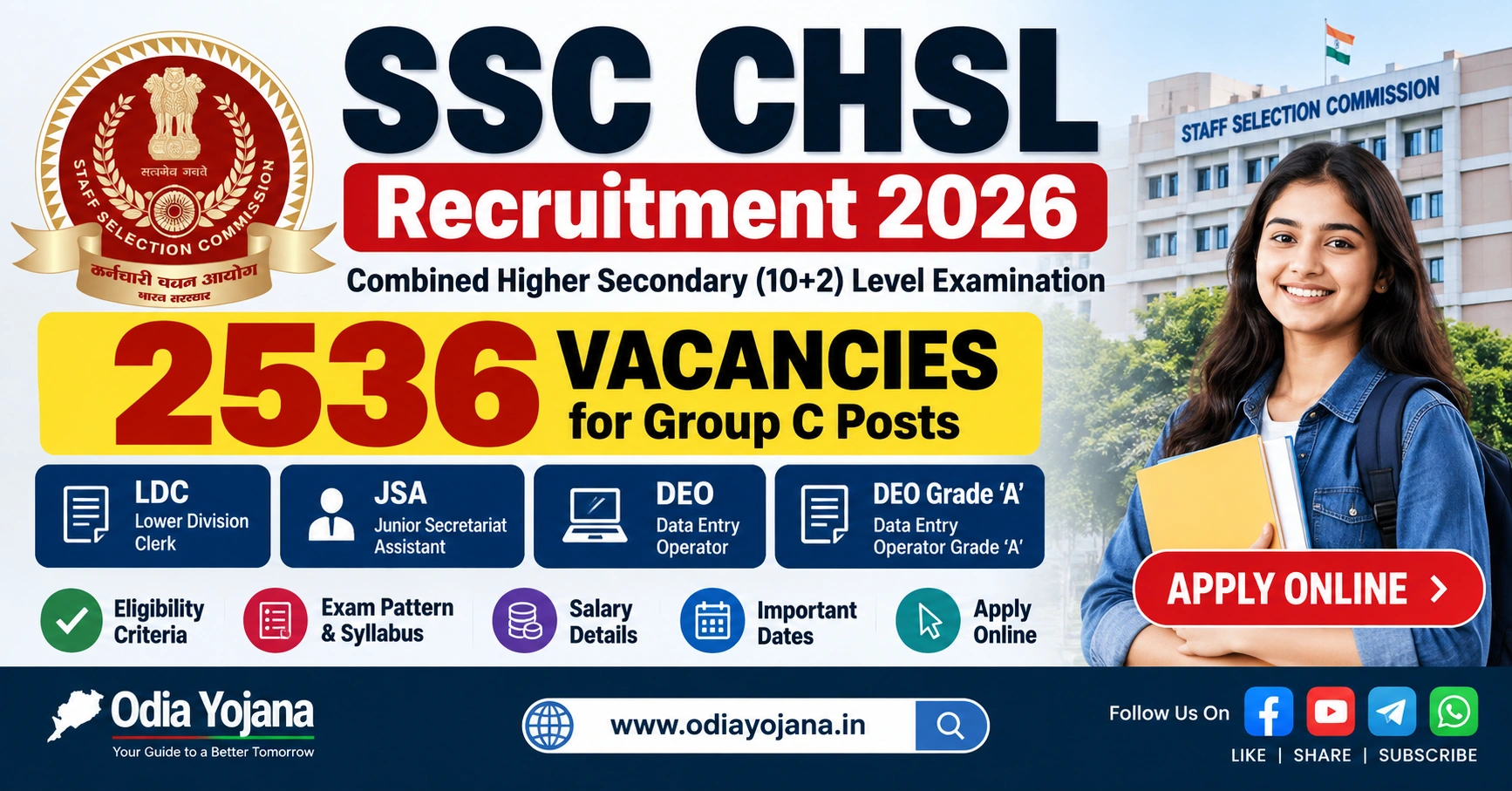 SSC CHSL Recruitment 2026 notification for 2536 vacancies – apply online