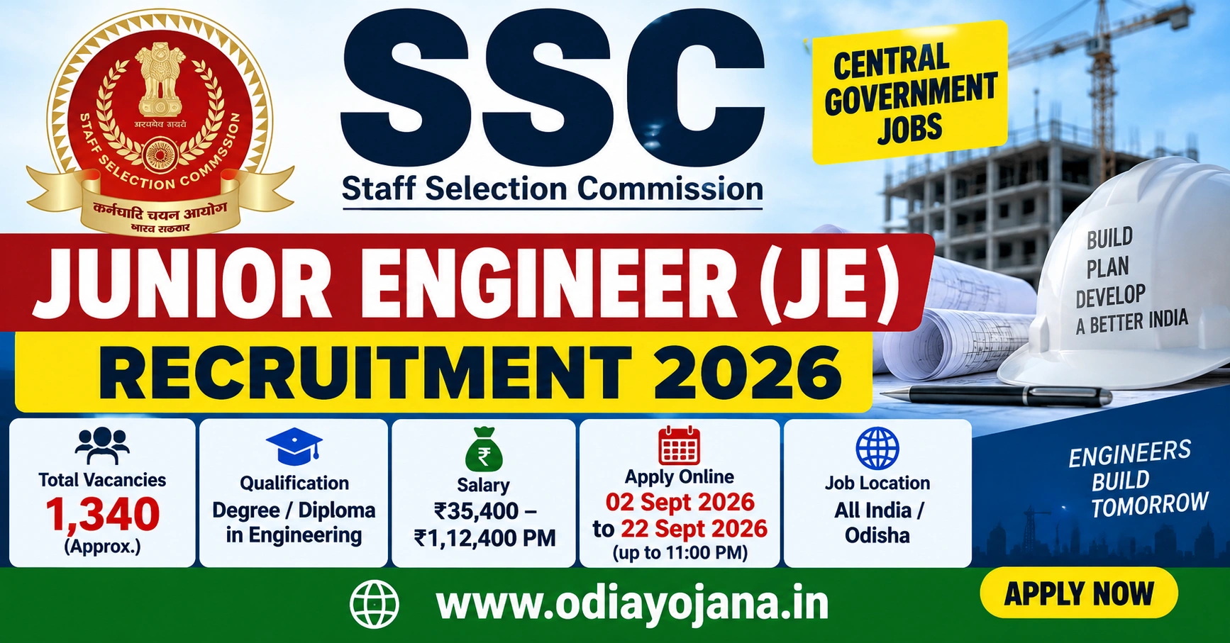 SSC JE Recruitment 2026 – 1,340 Junior Engineer Vacancy
