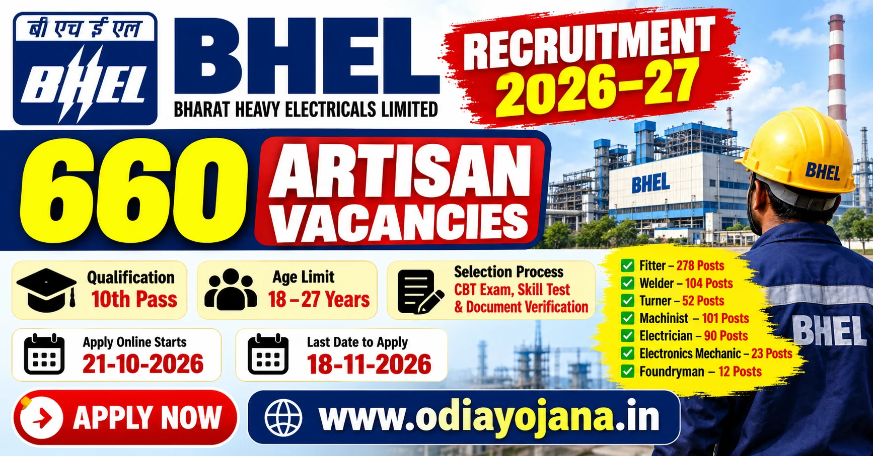 BHEL Artisan Recruitment 2026–27 notification for 660 Artisan vacancies