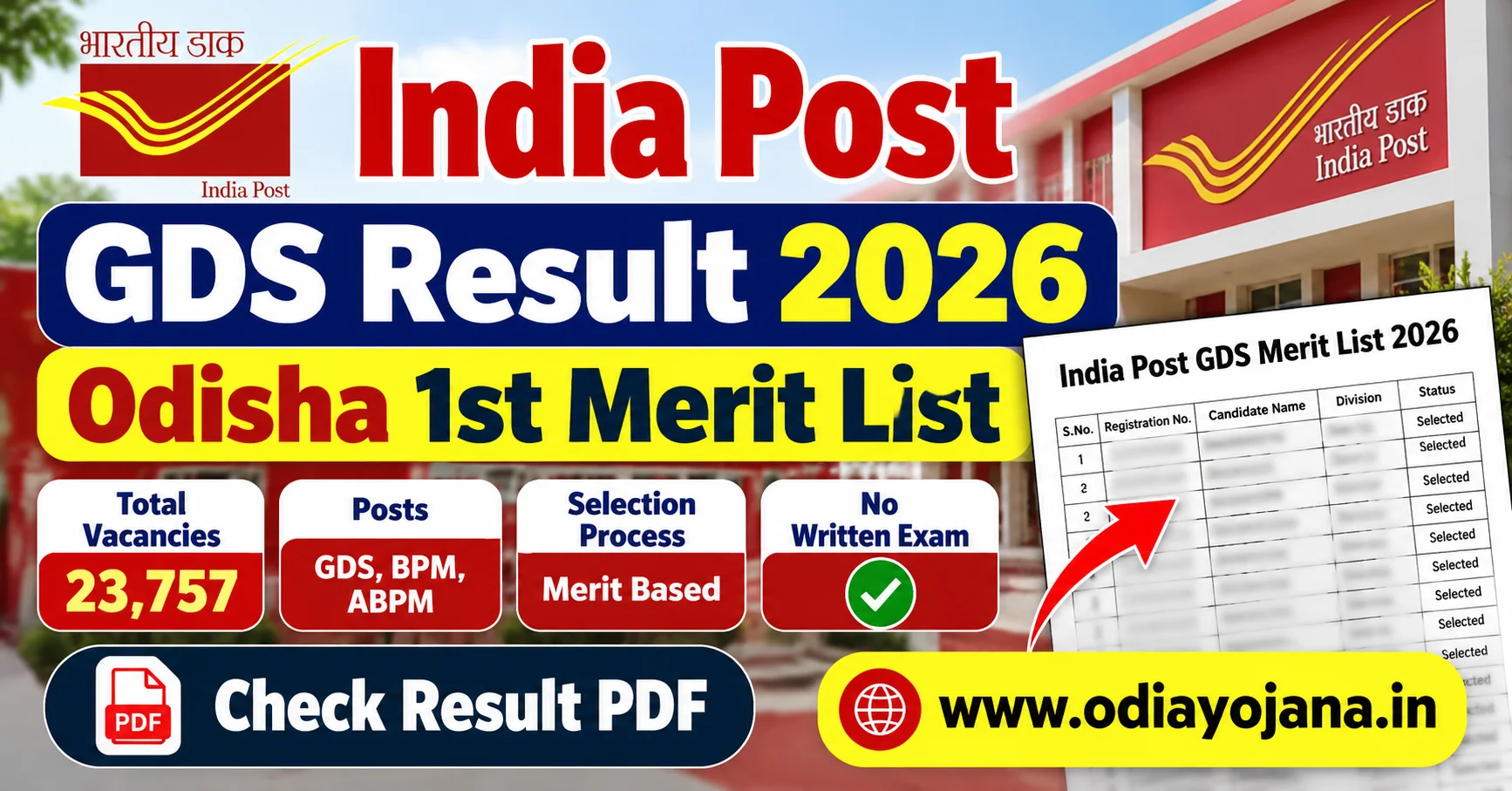 India Post GDS Result 2026 Odisha 1st Merit List