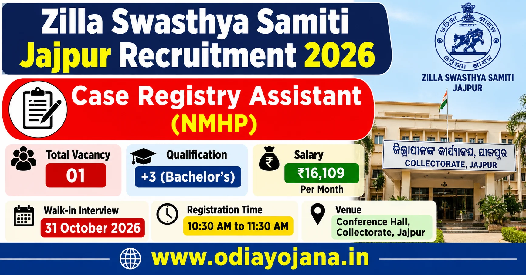 ZSS Jajpur Recruitment 2026 for Case Registry Assistant Walk-in Interview