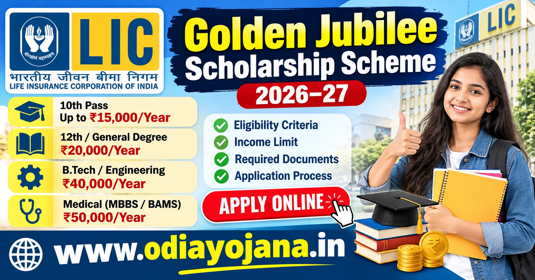 LIC Golden Jubilee Scholarship 2026-27 – Eligibility, Scholarship Amount and Apply Online