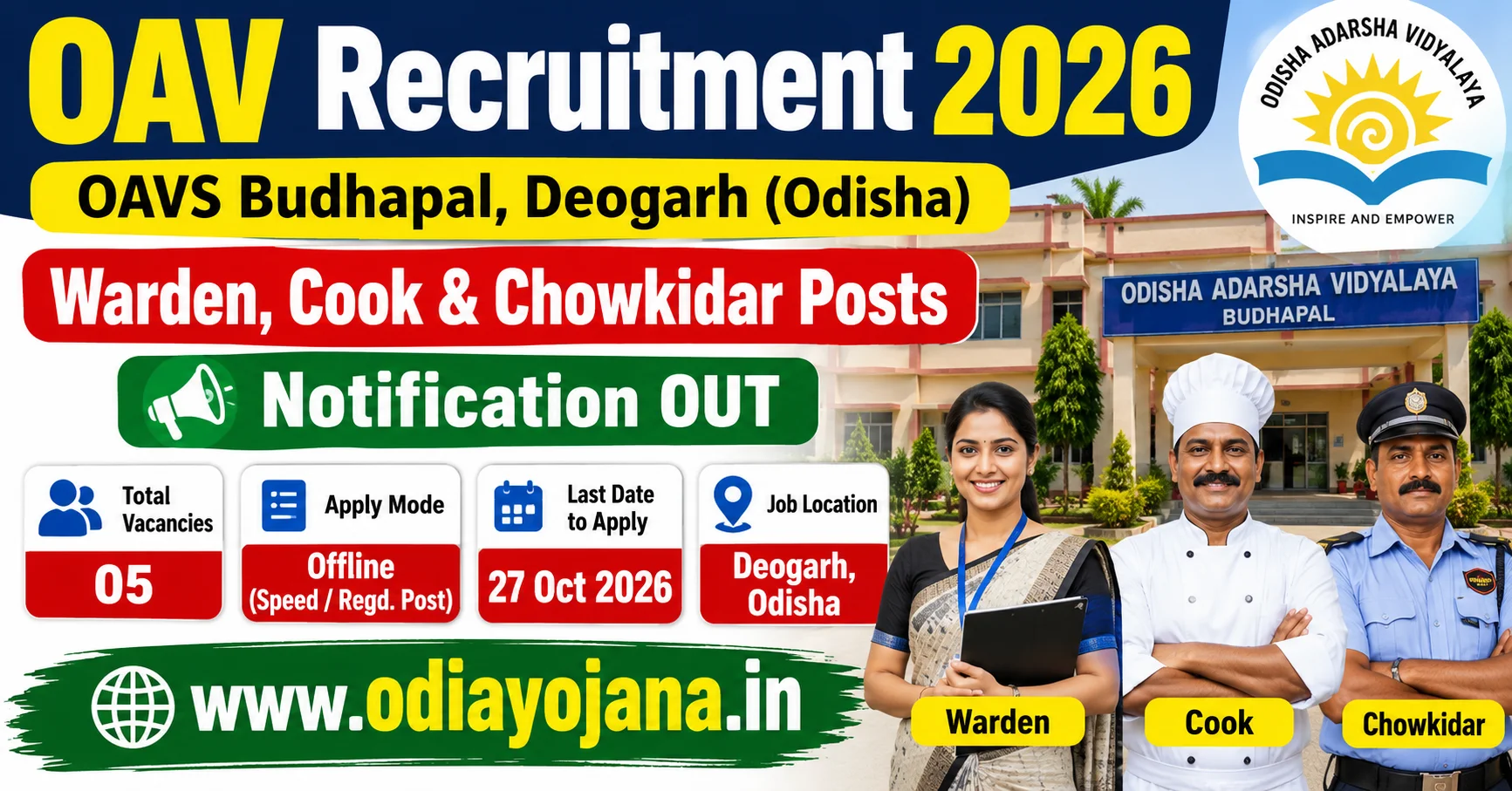 OAV Budhapal Recruitment 2026 for Warden Cook and Chowkidar Posts in Odisha