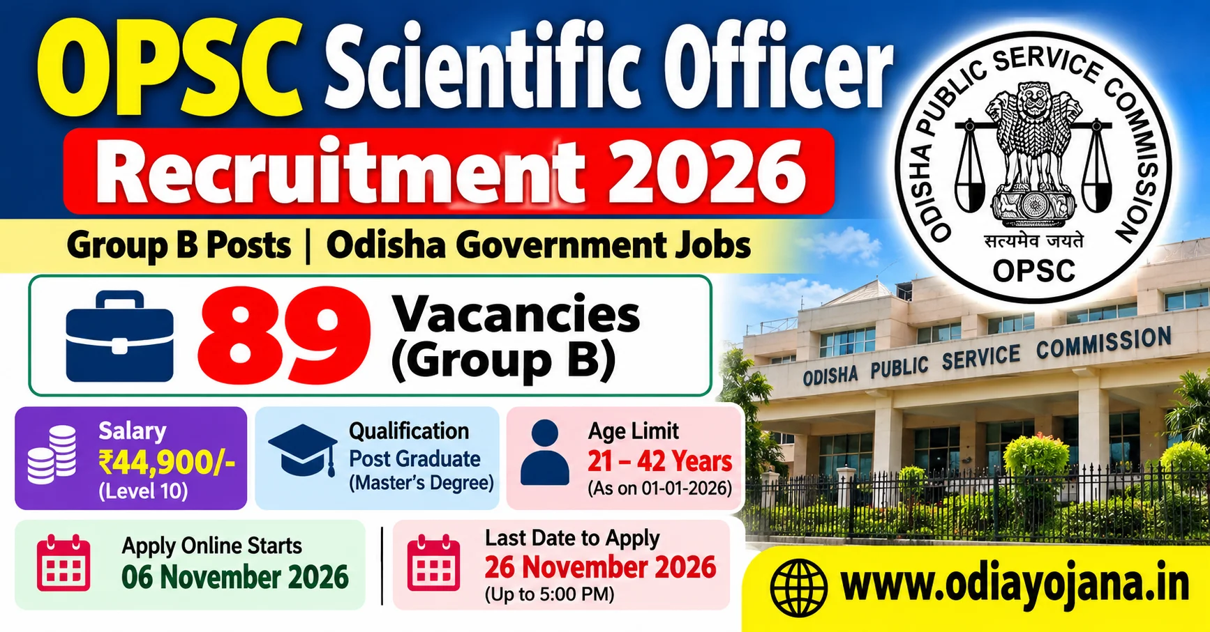 OPSC Scientific Officer Recruitment 2026 for 89 Group B vacancies