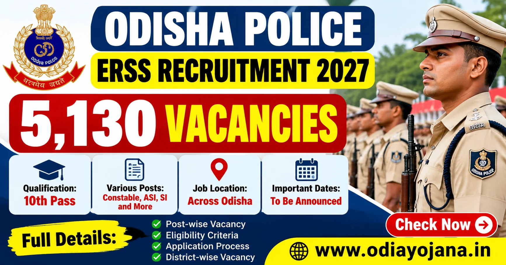 Odisha Police ERSS Recruitment 2027 with 5130 reported vacancies