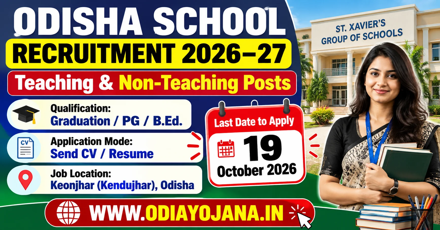 Odisha School Teaching and Non-Teaching Recruitment 2026–27 at St Xavier’s Group of Schools, Keonjhar Odisha School Recruitment 2026-27