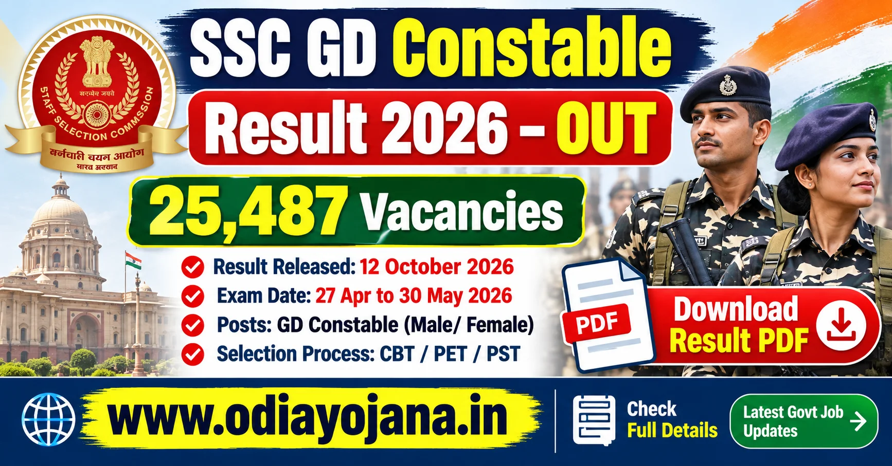 SSC GD Constable Result 2026 Download PDF – Odia Yojana