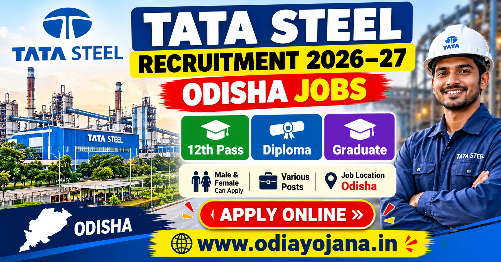 Tata Steel Recruitment 2026 Odisha jobs for 12th pass, diploma and graduate candidates